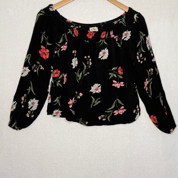 Hollister Floral Off the Shoulder Sz Med Bell Sleeves Crop Boho Peasant Y2K Top - Picture 1 of 11
